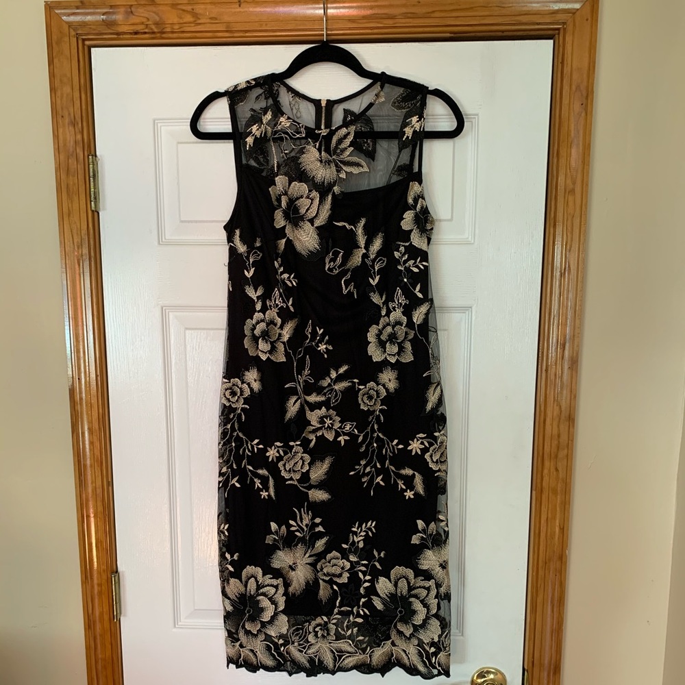 Black and gold/lace overlay cocktail dress